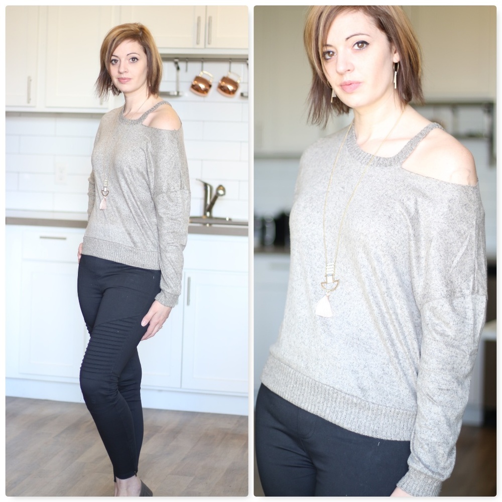 Taupe Cut Out Detail Hacci Sweater Top